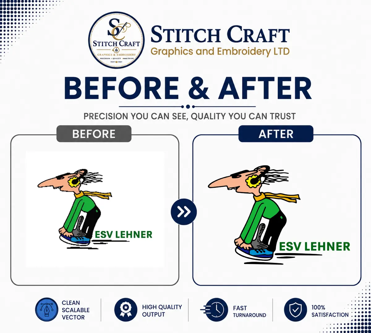 before and after ESV Lehner vector logo redraw sample