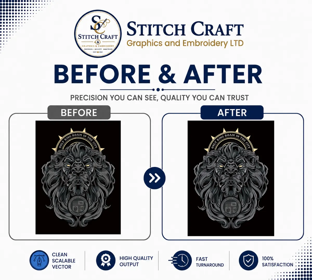 before and after lion logo vector artwork conversion portfolio sample
